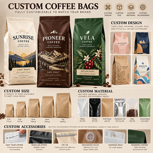 Sac à café personnalisé imprimé à fond plat avec valve <span class=keywords><strong>de</strong></span> dégazage unidirectionnelle et fermeture éclair, 250g 500g 1kg, sac d'emballage alimentaire pour café - Product Image 3