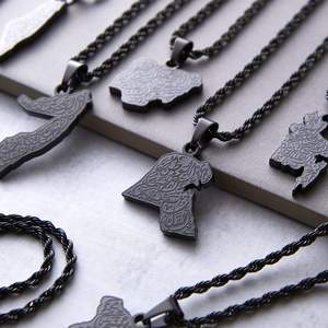 Inspire Jewelry-cadena gruesa con <span class=keywords><strong>mapa</strong></span> del mundo personalizada para hombres, collar con letras arábigas grabadas, Bandera de África, oro de 18k - Product Image 5