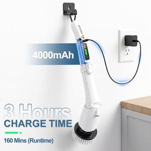 Brosse de nettoyage électrique rechargeable, nettoyeur sans fil à 3 vitesses réglables avec lumière LED et 7 têtes de brosse remplaçables - Product Image 6