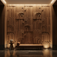 Panneau mural en bois massif sculpté en 3D de style Art déco de luxe avec motif géométrique cintré pour la décoration des halls d'hôtel et des murs d'accentuation des villas