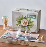 En stock, outils traditionnels pour la cérémonie du matcha, 7 pièces, bol à thé en verre résistant à la chaleur multicolores avec bec verseur, ensemble cadeau Matcha Chawan
