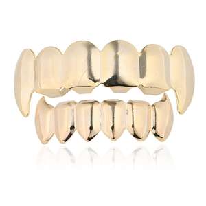 Hip Hop Gold Brace Grillz Cuerpo <span class=keywords><strong>de</strong></span> latón <span class=keywords><strong>de</strong></span> moda Vampiro Lobo Dientes Rejilla Estilo para fiestas Bodas Compromisos Aniversarios - Product Image 1