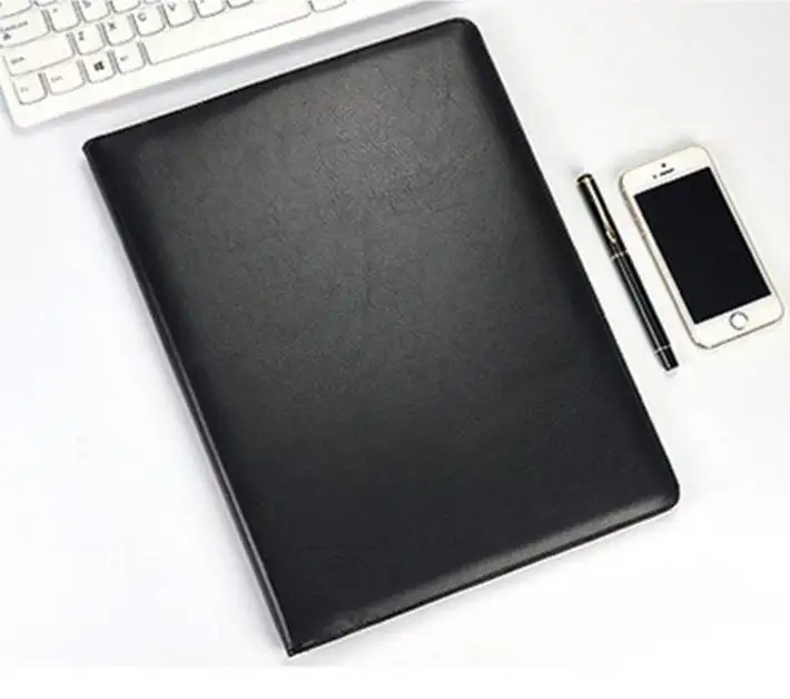 Customized Logo A4 File Leather Portfolio Folder Organizer Executive Business Resume PU Padfolio with Calculator