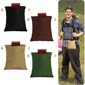 Multi Functional Canvas Waist Bag For Camping Hiking Storage With Drawstring Closure And Leather Clip In Black Brown Khaki Green - Product Image 1