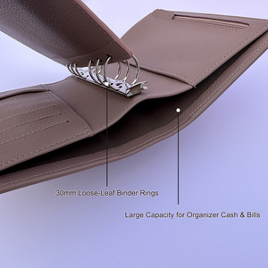 Protège-cahier A6 en cuir PU souple grainé <span class=keywords><strong>personnalisé</strong></span> avec pochette à feuilles mobiles – Organiseur à reliure à feuilles mobiles - Product Image 3