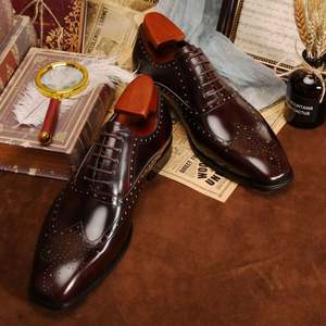 Chaussure Oxford pour homme, tendance mode, bout carré, rétro, en cuir véritable, faite à la main, formelle, imperméable, respirante - Product Image 3