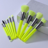 Lot de 10 pinceaux de maquillage professionnels à manche en bois synthétique, personnalisables avec logo, pour fond de teint, estompage, correcteur et poudre visage - Néon