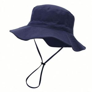 Nouveau chapeau bob enfant uni coupe-vent avec cordon, respirant, protection solaire, pliable, pour l'été - Product Image 5