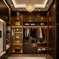 Armoire Walk-in de Style Italien Luxe Léger, Placard Intégré pour Chambre à Coucher avec Cadre en Aluminium, Portes en Verre et Éclairage LED