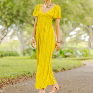 Nuevo Mono Casual de Playa con Estampado y Cuello en V, Cintura Plisada, Personalizado, Transpirable, de Rayón, para Mujer, 2026 - Product Image 2