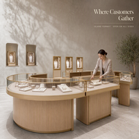 Vitrine de présentation de bijoux en bois et verre sur mesure avec éclairage LED, écologique, durable, fabriquée sur mesure pour les magasins de bijoux