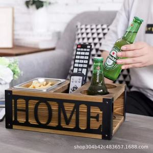 Wooden storage box, desktop display snack and beverage storage box, remote <b>control</b> <b>holder</b>, solid wood wine bottle organizer. - Product Image 5