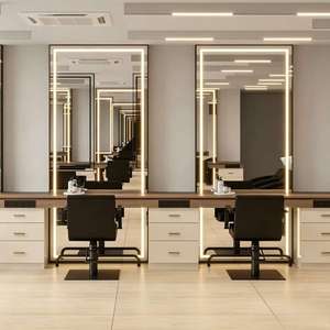 Modern Luxury Hair Salon Interior Design Whole Store Solution Custom Salon Furniture <b>Oak</b> Brass Glass Styling Station - Product Image 5