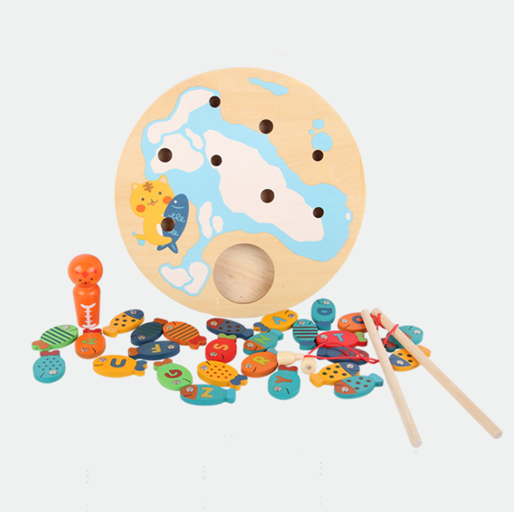 2021 New Arrived Montessori Educational Letter Magnetic Fishing Game Wooden Toy For Kids Gifts