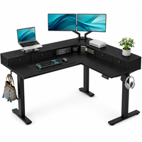 Bureau d'angle en L moderne en métal, électrique, relevable, gain de place, pour bureau à domicile, poste de travail, 3 pieds, hauteur réglable, assis-debout