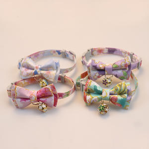 Kerah anjing kucing beludru tinggi, hiasan kerah hewan peliharaan pola indah pita pribadi 4 warna berkelanjutan - Product Image 3