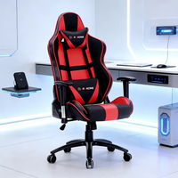 Chaise de jeu en cuir synthétique PU avec cadre en fer, éclairage RGB, accoudoirs ergonomiques extensibles, inclinable, pivotante, style racing moderne, cinq étoiles