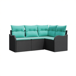 Black Poly <b>Rattan</b> Garden <b>Sofa</b> Set With Storage Outdoor Furniture High-Density Foam Cushions - Product Image 1