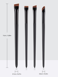 Lot de 4 pinceaux de maquillage vegan blancs et noirs : pinceau plat pour fard à paupières, pinceau eyeliner, pinceau à sourcils, pinceau biseauté en nylon - Product Image 6