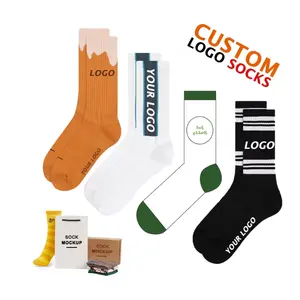 Men Sock With Custom Logo Cotton Casual Sock Comfortable Breathable Customized Men Crew Sock