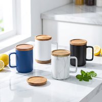 Ensemble de tasses à café en céramique pour couple, motif marbre, 450 ml, avec logo personnalisé, couvercle en bois, emballage cadeau pour mariage