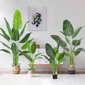 China Guangzhou Supplier Artificial Plant Tropical Plants Green Banana Leaf Faux Palm Tree For Shopping Mall House Decoration