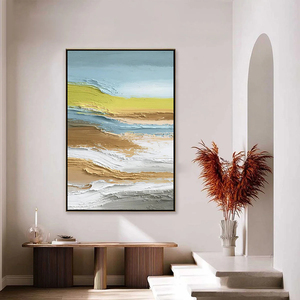Pintura al óleo texturizada de paisaje fluvial abstracto estilo Wabi Sabi sobre lienzo con marco, arte contemporáneo para decoración de interiores. - Product Image 2