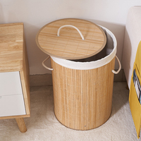 Panier à linge rond en bambou écologique, pliable, avec doublure en polyester et poignées latérales pour le rangement à domicile