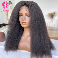 Perruques frontales lisses crépues en cheveux humains brésiliens 100% naturels, densité 200, avec dentelle HD 13x4, double tirage, qualité 12A, fournisseur