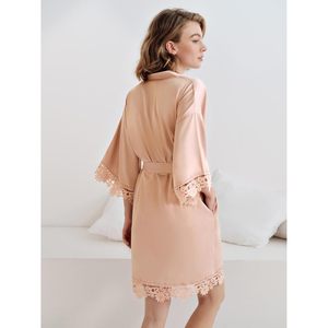 SIORO - Kimono corto de seda para mujer con ribete de encaje para bodas, fiestas y damas de honor - Product Image 4