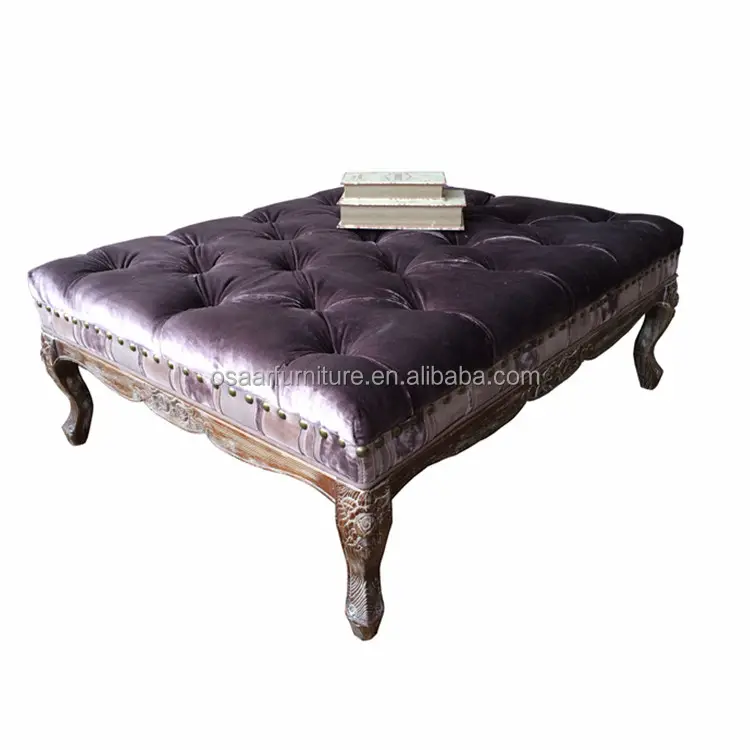 Table basse en bois Style européen, repose-pieds en velours violet, Style Antique sculpté à la main, Table basse