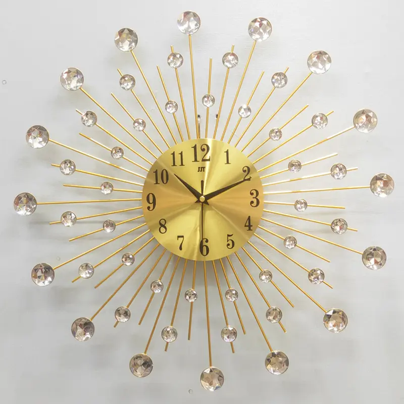 Relógio de parede grande para decoração de sala de estar, relógio de parede de cristal Starburst de metal moderno silencioso e silencioso, relógio de parede de metal anti-tique-taque