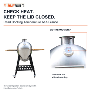 เตาบาร์บีคิว Kamado แบบถ่าน ขนาด 20 นิ้ว ยี่ห้อ FLAMEBUILT รุ่นพรีเมียม ผลิตจากสแตนเลสสตีลสองชั้น เคลือบสีฝุ่น สำหรับใช้งานกลางแจ้ง - Product Image 3