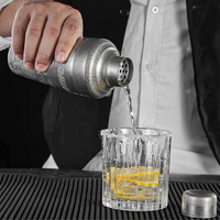 Shaker à cocktails en acier inoxydable de 510 ml gravé, style japonais, avec passoire intégrée, pour barman et mixologiste