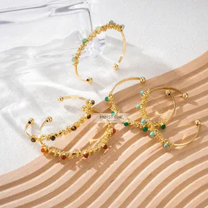 Bracelets manchette en agate verte plaquée or véritable 18 carats pour femmes adolescentes