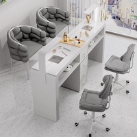 Ensemble de table à ongles de type économique, chaise de manucure multifonctionnelle en bois massif de style crème pour une personne double