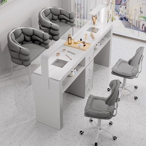 Set <span class=keywords><strong>de</strong></span> <span class=keywords><strong>Mesa</strong></span> <span class=keywords><strong>de</strong></span> Manicura Tipo Económico Multifuncional Estilo Crema <span class=keywords><strong>de</strong></span> Madera Sólida con <span class=keywords><strong>Aspirador</strong></span> y Silla <span class=keywords><strong>para</strong></span> una o Dos Personas - Product Image 3