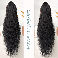 Queue de cheval synthétique en fibre haute température pour femme, style européen-américain, longue, bouclée, ondulée effet mouillé, volumineuse, avec clip de fixation