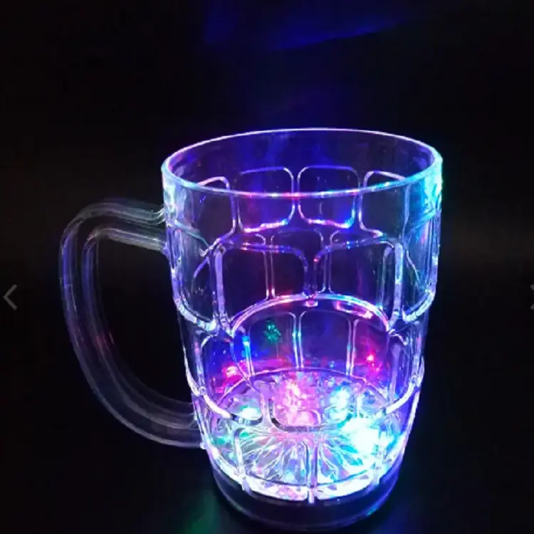 แก้วดื่มเบียร์ LED 295มล. ถ้วยแก้วเบียร์ LED ไฟแก้วพลาสติกเรืองแสง