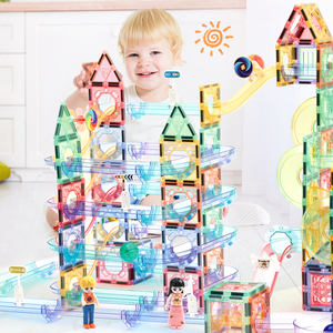 158PCS 새로운 디자인 투명 조명 MABS 증기 교육 레이스 트랙 마그네틱 빌딩 블록 세트 마블 런 아이를 위해 공 - Product Image 3