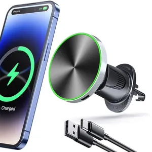 Newest Aluminum Wireless Charger For Car 15W Magnetic Car Mount Magnetic Mobile Phone Holder Car Phone Holder