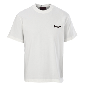 T-shirt décontracté minimaliste à col rond avec logo brodé, 100 % coton, coupe ample et respirante, idéal pour le dropshipping - Product Image 1