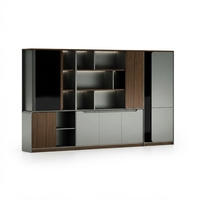 Bureau de direction moderne avec plateau en bois, armoire latérale, chaise en cuir, bibliothèque pour PDG, directeur, mobilier de bureau commercial