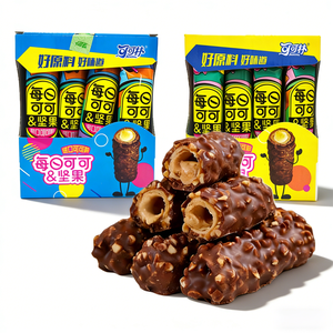 Barre de <span class=keywords><strong>chocolat</strong></span> croustillante au riz, gaufrette enrobée de <span class=keywords><strong>chocolat</strong></span> avec garniture au <span class=keywords><strong>chocolat</strong></span> ou au beurre de cacahuète, bâton énergétique aux céréales - Product Image 1