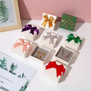 Recyclable Ribbon Bow Jewelry <b>Box</b> Ring <b>Box</b> with Foam Wholesale <b>Cheap</b> Paper White Jewelry <b>Box</b> - Product Image 2