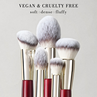 Ensemble de pinceaux de maquillage de voyage vegan de luxe personnalisé, manche en bois rouge bordeaux, kit de pinceaux de maquillage dorés personnalisés, marque privée