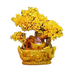 Chinese Traditional Style Gold Money Tree Luxury Geld Baum High End Money Tree Feng Shui Bonsai With Fountain