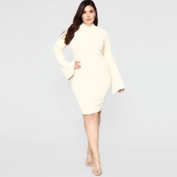 Robe pull moulante tricotée ajourée unie décontractée longueur genou col rond couleur unie pour femme – Collection Hiver-Printemps – Grande Vente