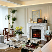 Cheminée en marbre blanc de style minimaliste français, sculpture en pierre naturelle pour salon, meuble décoratif fabriqué en Chine