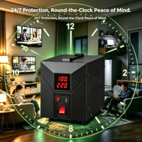 Stabilisateur de tension monophasé AC 220V/110V, régulateur automatique, affichage LED, construction en aluminium, résistant à la chaleur et à l'humidité